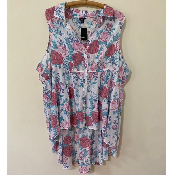 NWT Torrid Women's Shirt Babydoll Button flowy hi-low floral sleeveless size 5X - Picture 3 of 8